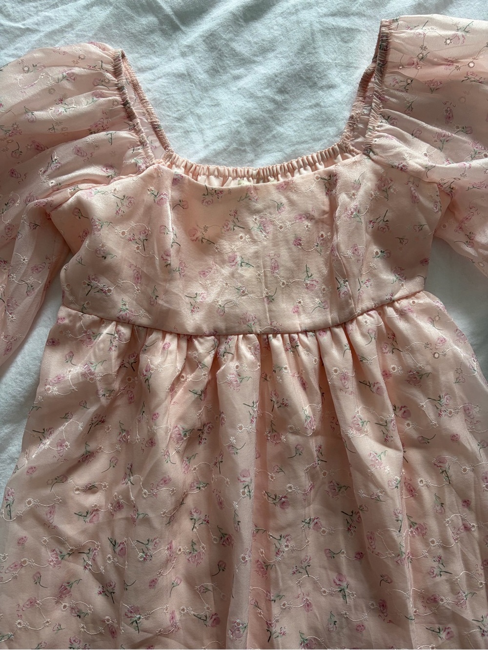Thirty Thirty Pink Coquette Fairy Square-Neck Floral Babydoll Mini Dress Small - Picture 5 of 14